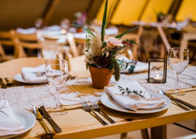 Table set for tipi wedding reception in Scarborough